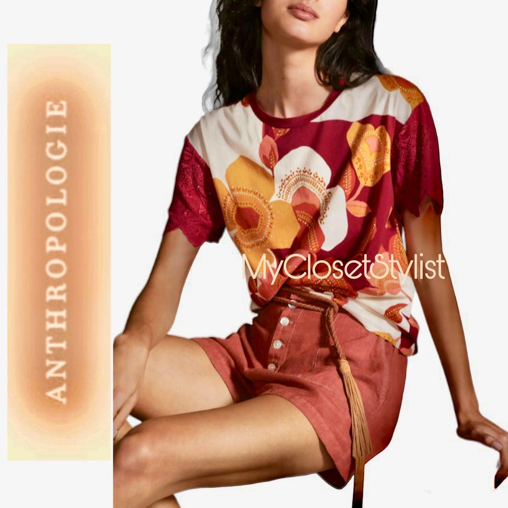 NWT! Anthropologie TINY Brand Embroidered Tee Blouse 18” XS xxs Flowers Top!